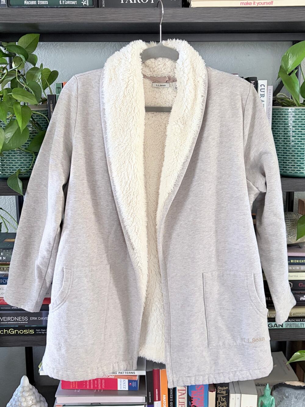 LL Bean Womens Sherpa Lined Shawl Cardigan Sweatshirt Cabincore
